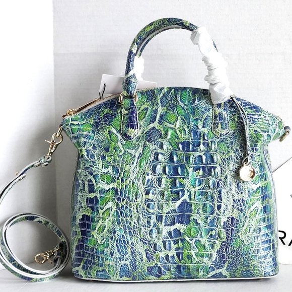 Brahmin Satchel Large Duxbury Green Viper Melbourne Leather Crossbody Bag NWT